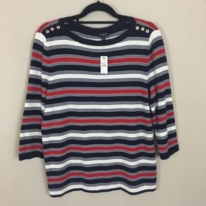 Talbots Classic Stripe 3/4 Sleeves Knit Top Size X